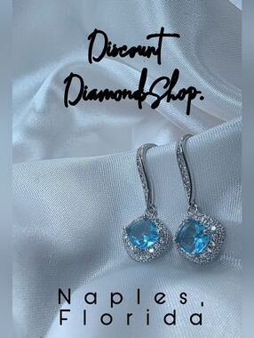 4 Ct Blue Sapphire Baguette White Diamond Earrings 14K White Gold on 925 Silver